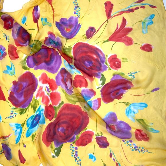 VINTAGE - LAUREN Ralph Lauren silk scarf - yellow with floral print - Picture 5 of 10